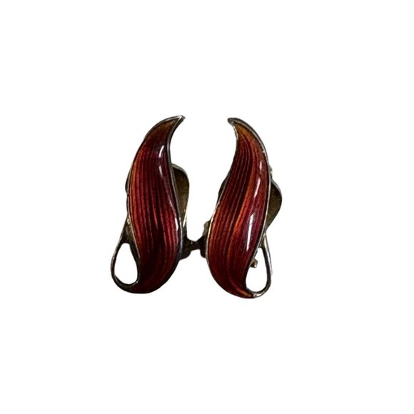Aksel Holmsen Norway Vintage Red Guilloche Enamel Sterling Silver Vtg Earrings - Picture 2 of 10